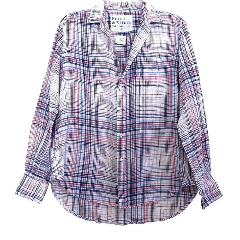Frank & Eileen Plaid Linen Blouse Top Shirt Size XS Long Sleeve Button Front - Picture 2 of 13